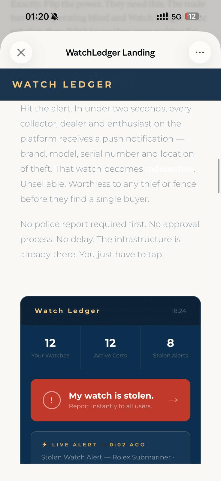 Stolen Watch Ledger app - search, stats, watch listing and Stolen Watch Alert